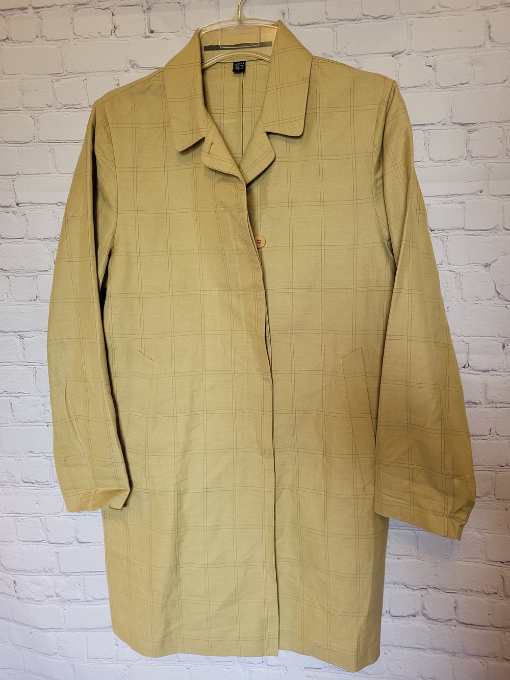 Tan Plaid Single-Button Trench Coat - Women